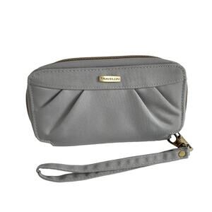Travelon RFID Protection Zip Around Accordion Wallet Gray Purple Slash Proof